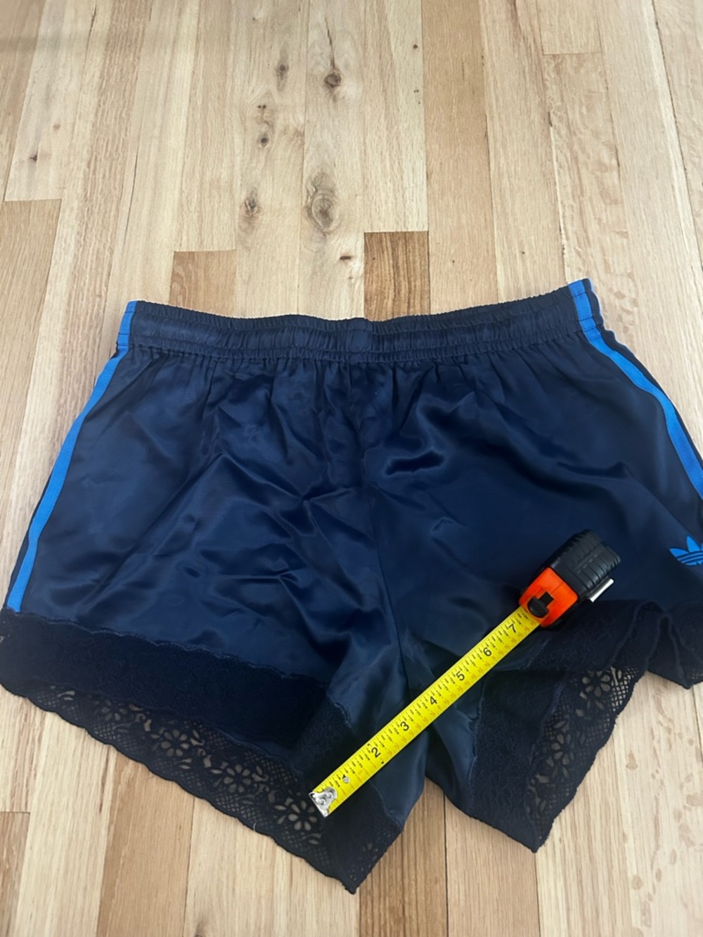 NWT Adidas Navy Blue Satin Athletic Shorts with Lace Trim - Picture 10 of 10